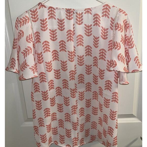Ann Taylor Floral Leaves Short Sleeve Top Size Small Flowy orange white blouse - Picture 5 of 5